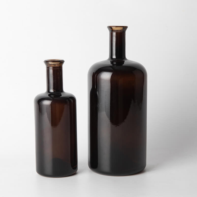 Botellas de alcohol de vidrio redondas ámbar de 375 ml, 500 ml y 750 ml