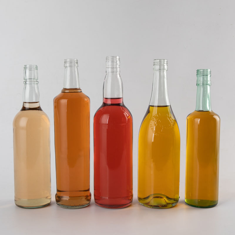 Botellas de alcohol de vidrio redondas de 500 ml y 750 ml con tapas de rosca