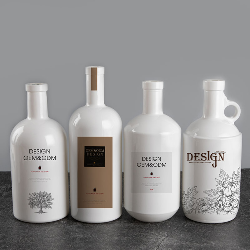 Botellas de licor de crema de vidrio de ópalo blanco con impresión de logotipo personalizado