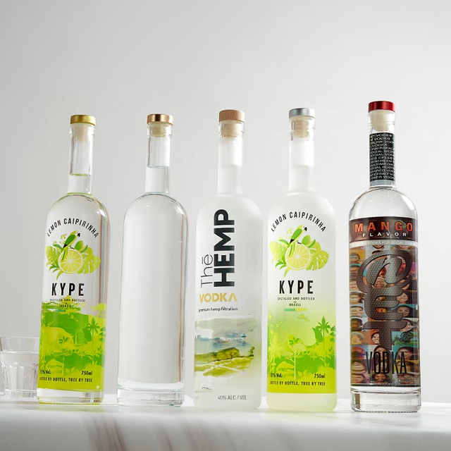 Botella de vodka de vidrio Arizona delgada y redonda esmerilada