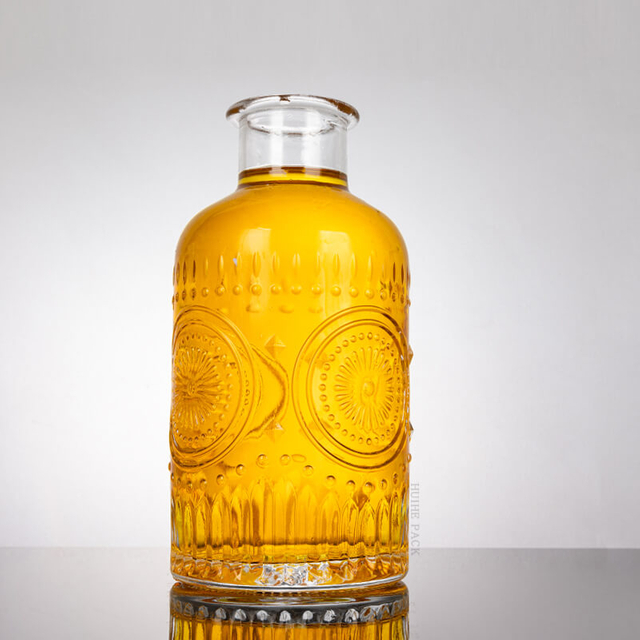 Elaborada botella de licor de vidrio floral - inspirada con cuello grueso