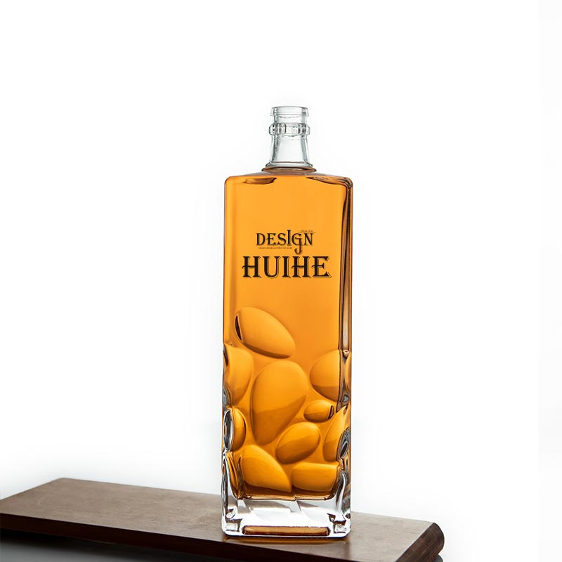 Botella de alcohol de vidrio cuadrada personalizada de 750 ml
