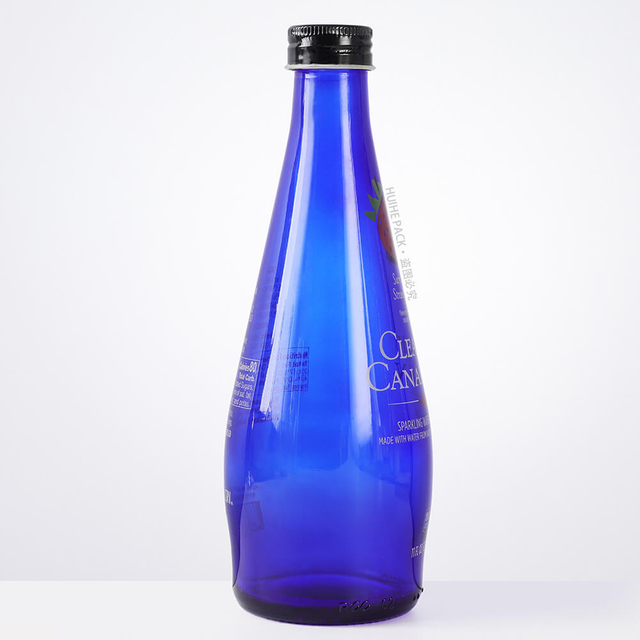Botella de agua de vidrio azul cobalto de 325 ml con tapa de rosca
