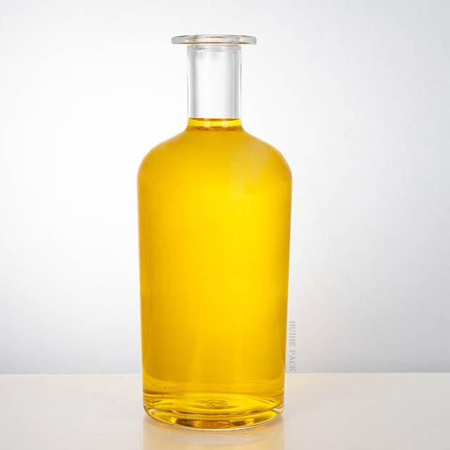 Botella de licor de vidrio de hombro redondo de 750 ml de cuello largo