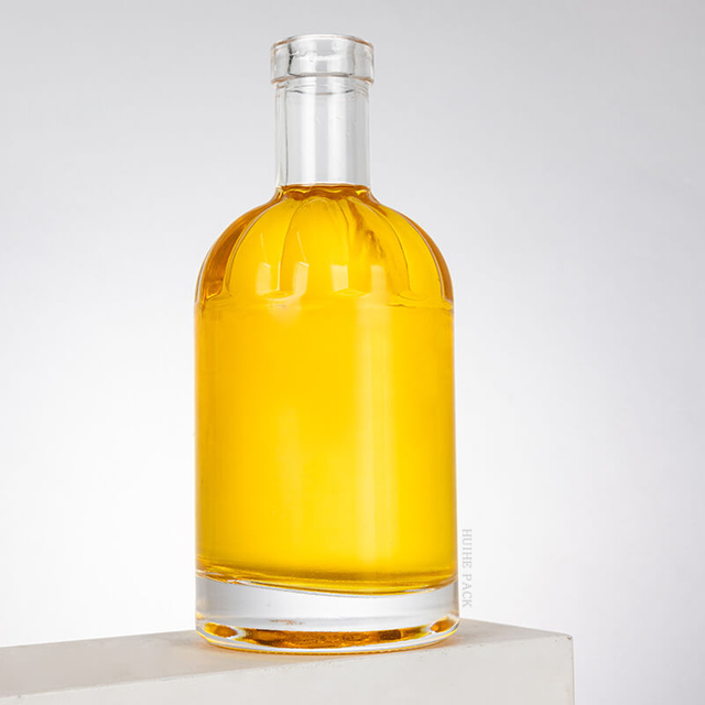 Botella de licor de vidrio transparente de 350 ml de cilindro de hombro