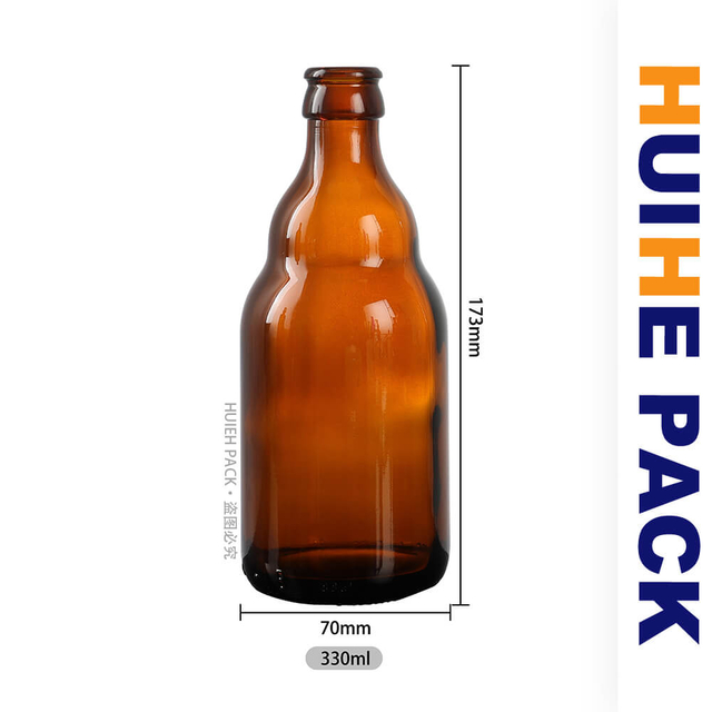 Botella de sidra de cerveza belga ámbar vacía de 330 ml con tapa de corona