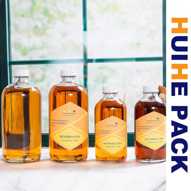 Botella de bebida de vidrio Boston Kombucha de 250 ml y 500 ml con tap&oacute;n de rosca