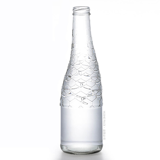 Botella de agua de vidrio transparente de forma única de 330 ml con tapa de rosca