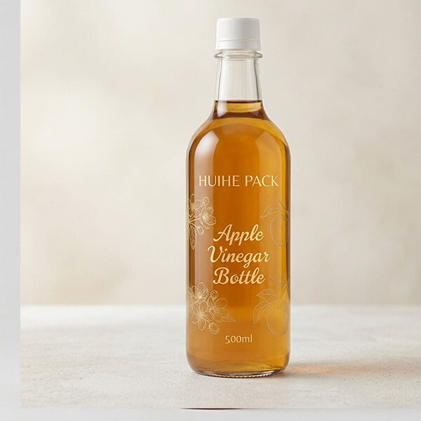 Botella de vinagre de manzana de vidrio con tapa