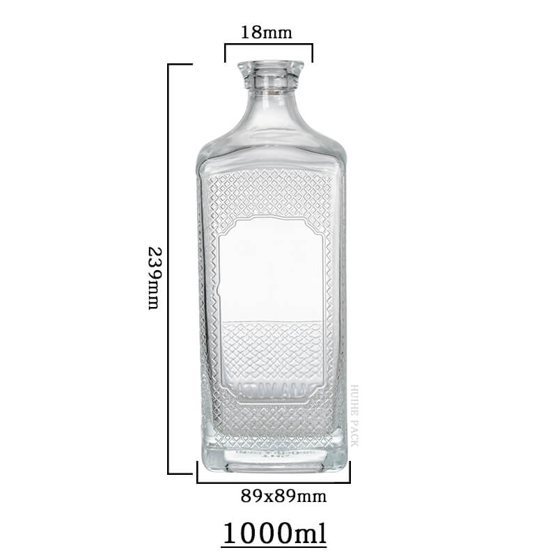 Embossed Square Liquor Bottle capacity Capacidad de botella de licor cuadrada en relieve