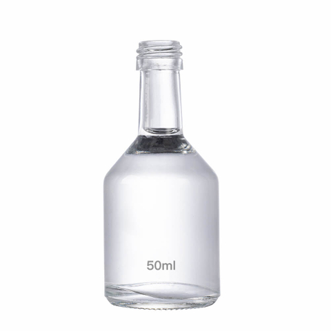 Botellas de alcohol peque&ntilde;as de vidrio de pedernal transparente de cuello solitario de 50 ml a granel