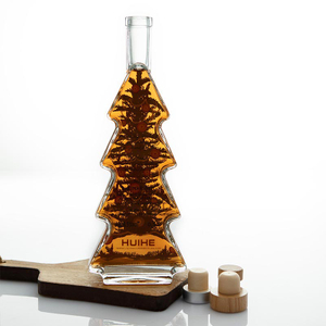 Botella de licor de vidrio con forma de árbol de Navidad personalizada de 500 ml