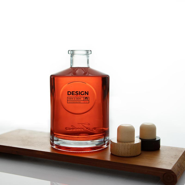 Botella de tequila de vidrio ronda de 375 ml con tapa de corcho