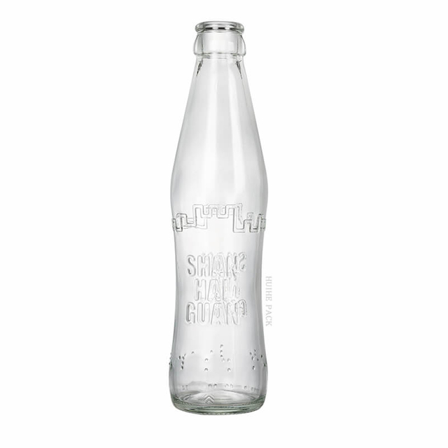 Botella de bebida carbonatada de vidrio texturizado de 250 ml con tapa tipo corona