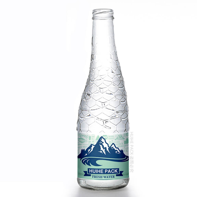 Botella de agua de vidrio transparente de forma única de 330 ml con tapa de rosca