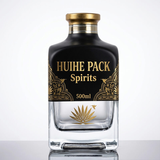 Botella de whisky de cristal cuadrada con dise&ntilde;o negro mate de 500 ml y 700 ml