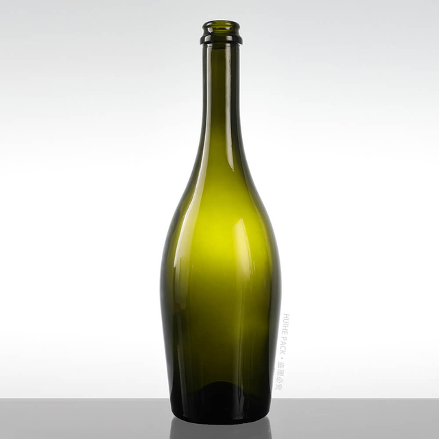 Botella de sidra de vidrio con bombilla curva, color verde oscuro, 750 ml, con tapa de corona