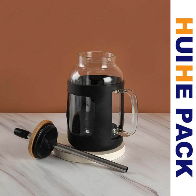 Botella de agua con mango de vidrio con pajita y tapa de alto borosilicato 