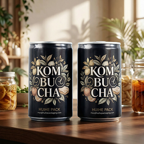 Lata negra mate para kombucha.