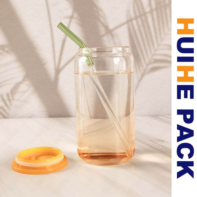 Botella de bebida de vidrio de borosilicato personalizada con tapa de bamb&uacute; y paja