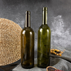 Botella de vino Burdeos de vidrio verde de 750 ml con corcho en T