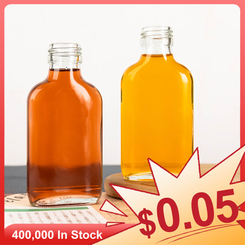 En stock 100 ml de frasco plano Vodka Botellas de vidrio de bolsillo para la venta