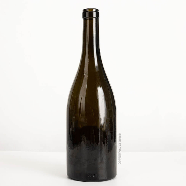 Botellas de vino de cristal de Borgoña de color oscuro con corcho a granel