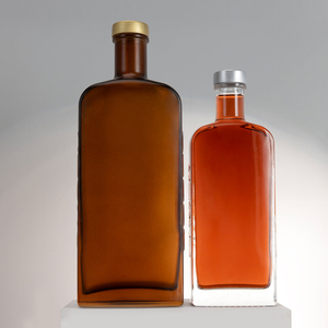 Botellas de alcohol de vidrio transparente ámbar rectangular plana