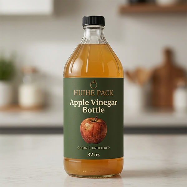Botella de vidrio de vinagre de sidra de manzana