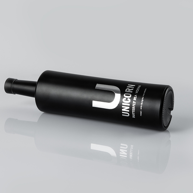 Botella de licor de vidrio redondo negro 75CL