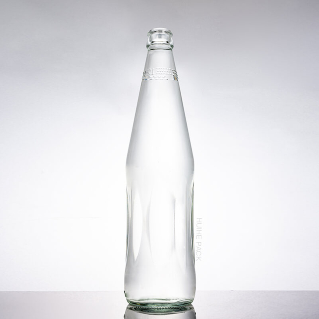 Botella de jugo de manzana naranja de vidrio transparente de 875 ml con tapa de corona