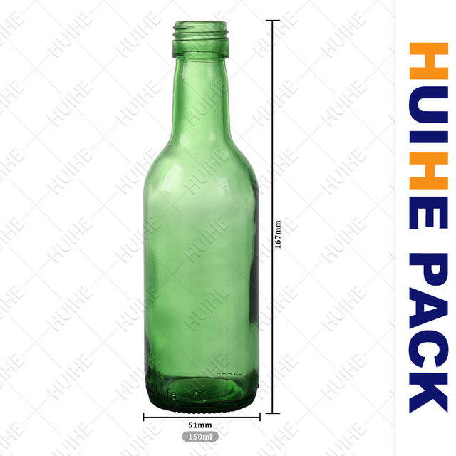Botella de vidrio de sake Sujo verde de Corea de 150 ml al por mayor