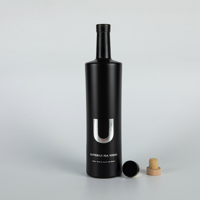 Botella de licor de vidrio redondo negro 75CL