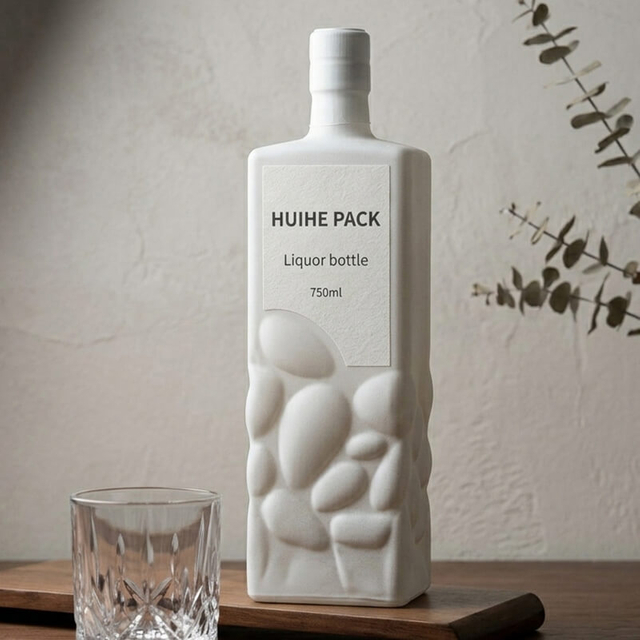 Botella de alcohol de vidrio cuadrada personalizada de 750 ml