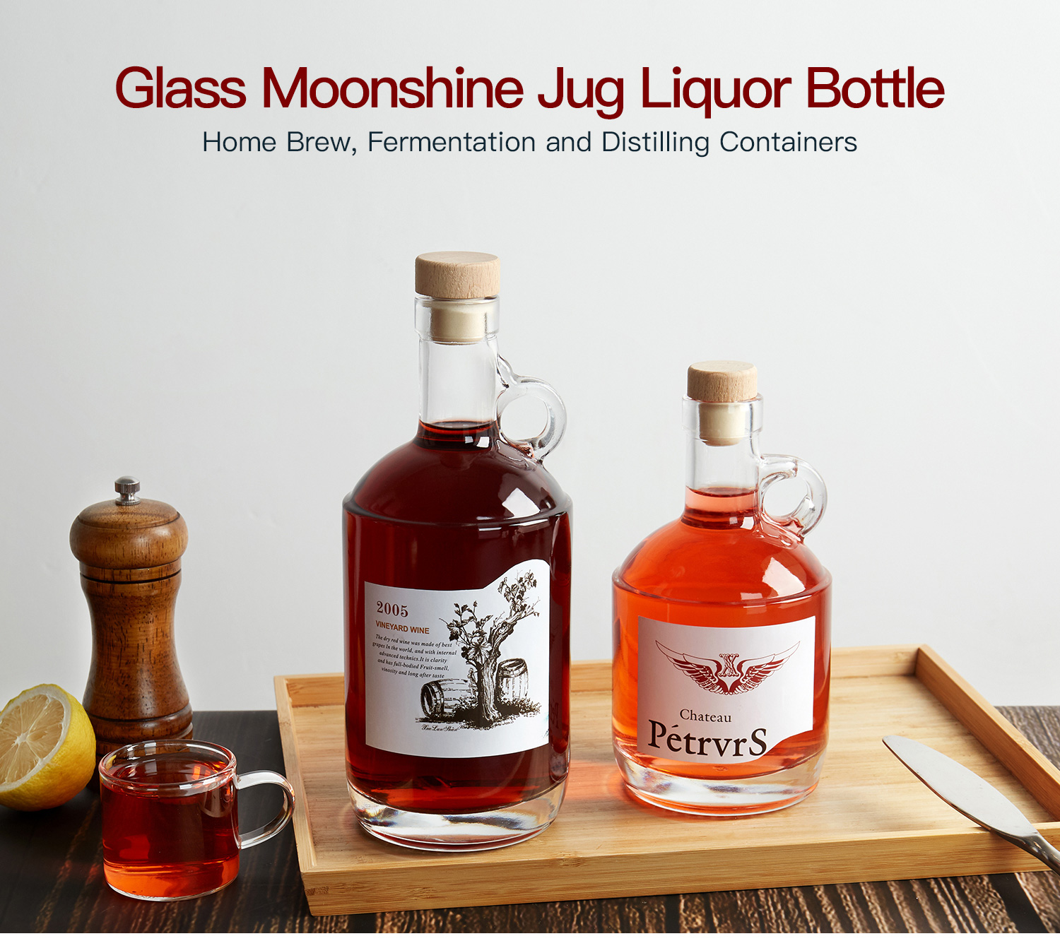 botella de licor de vidrio moonshine