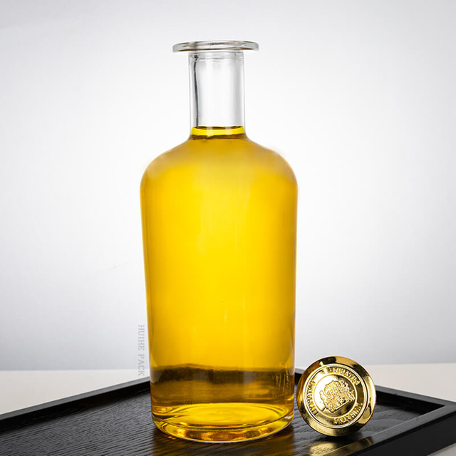 Botella de licor de vidrio de hombro redondo de 750 ml de cuello largo