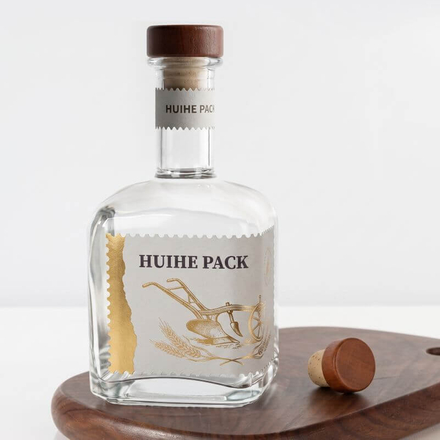 Botella de esp&iacute;ritu de vidrio de cuello largo de 350 ml con tapa de corcho