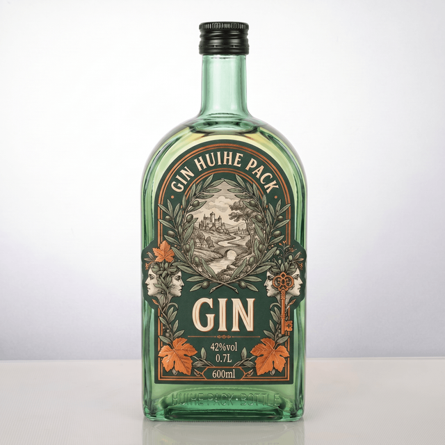 Botella de licor de vidrio de cuello largo en forma de arco de 600 ml