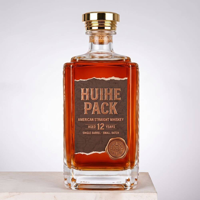 Botella de whisky de vidrio de prisma rectangular con mejor agarre