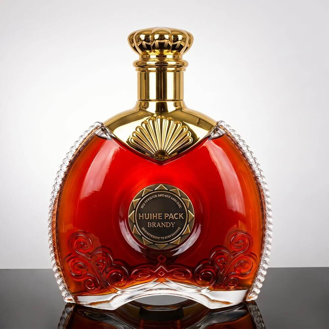 Botella de licor ovalada plana con patr&oacute;n de cadena alrededor